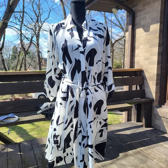 INC belted black and white dress, size 14 - Picture 1 of 4
